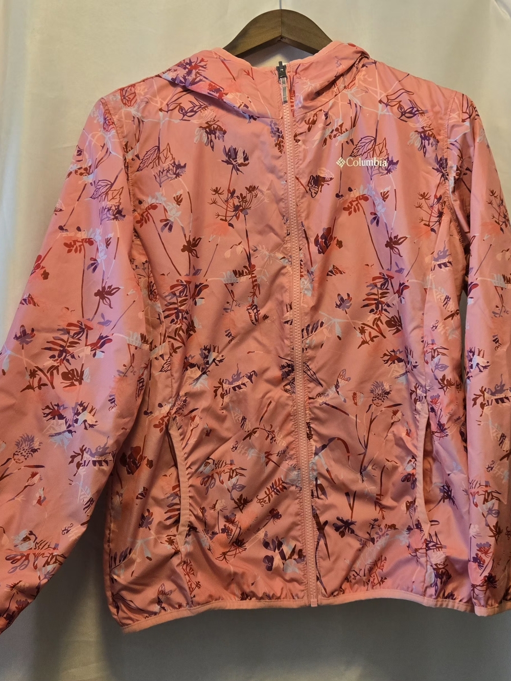 Columbia Women's Reversible Pink Floral Hooded Windbreaker Jacket